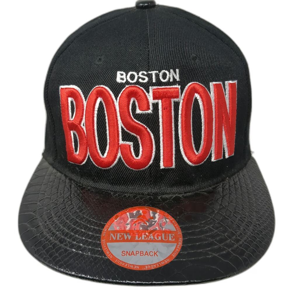 New League Boston Snapback Black One Size Faux Snakeskin Brim Underbrim Hat
